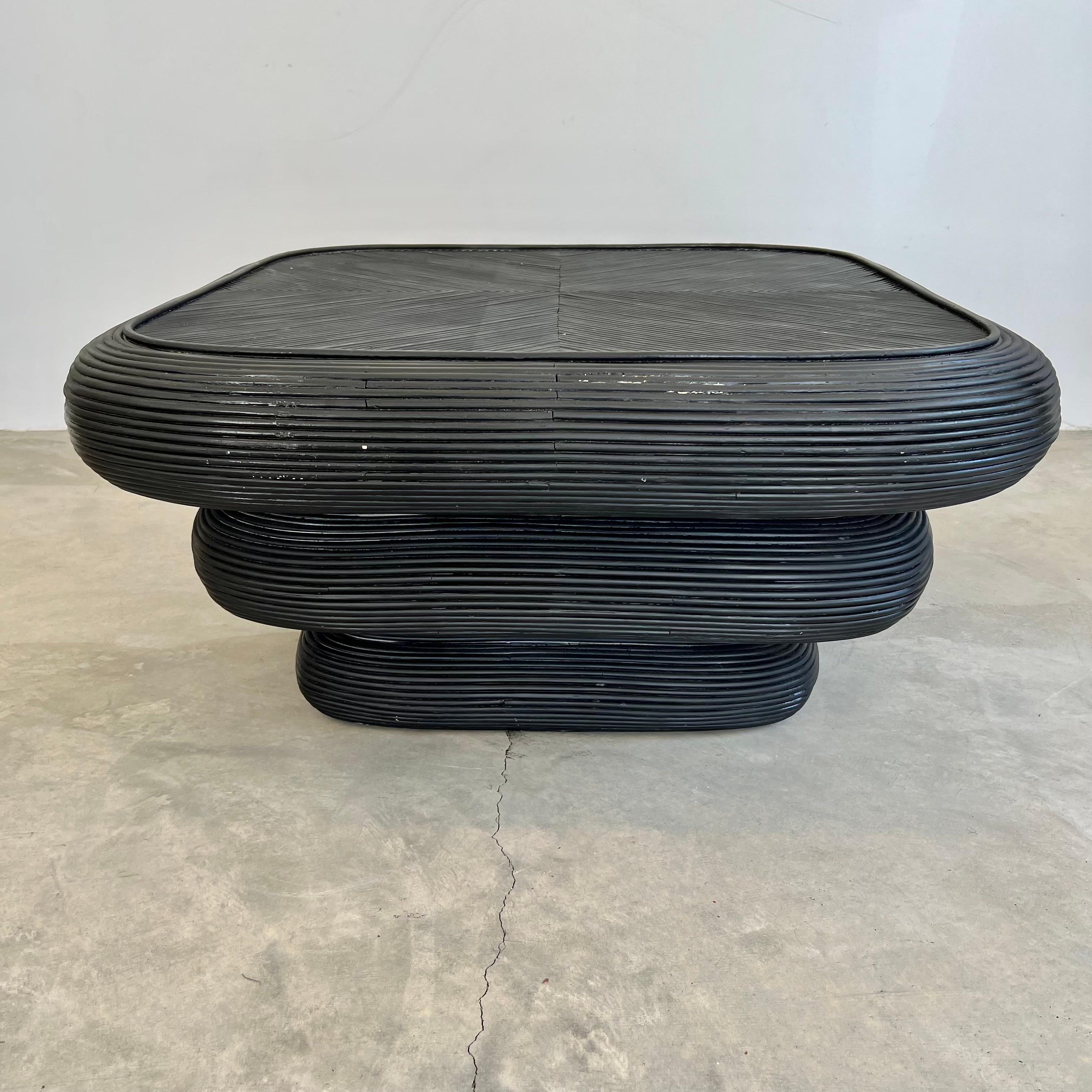 Table basse en roseau noir, années 1980 USA en vente 3