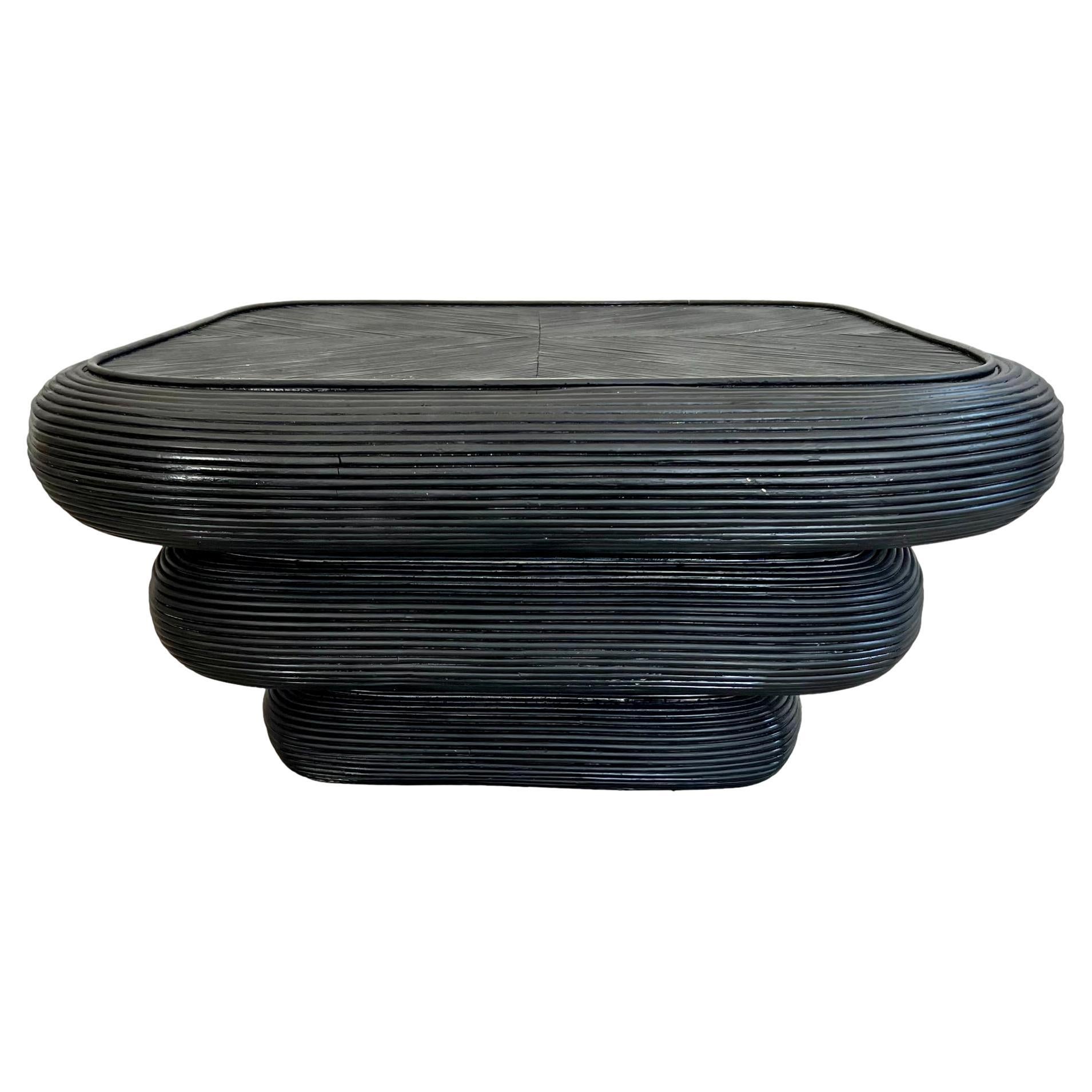 Black Pencil Reed Coffee Table, 1980s USA For Sale