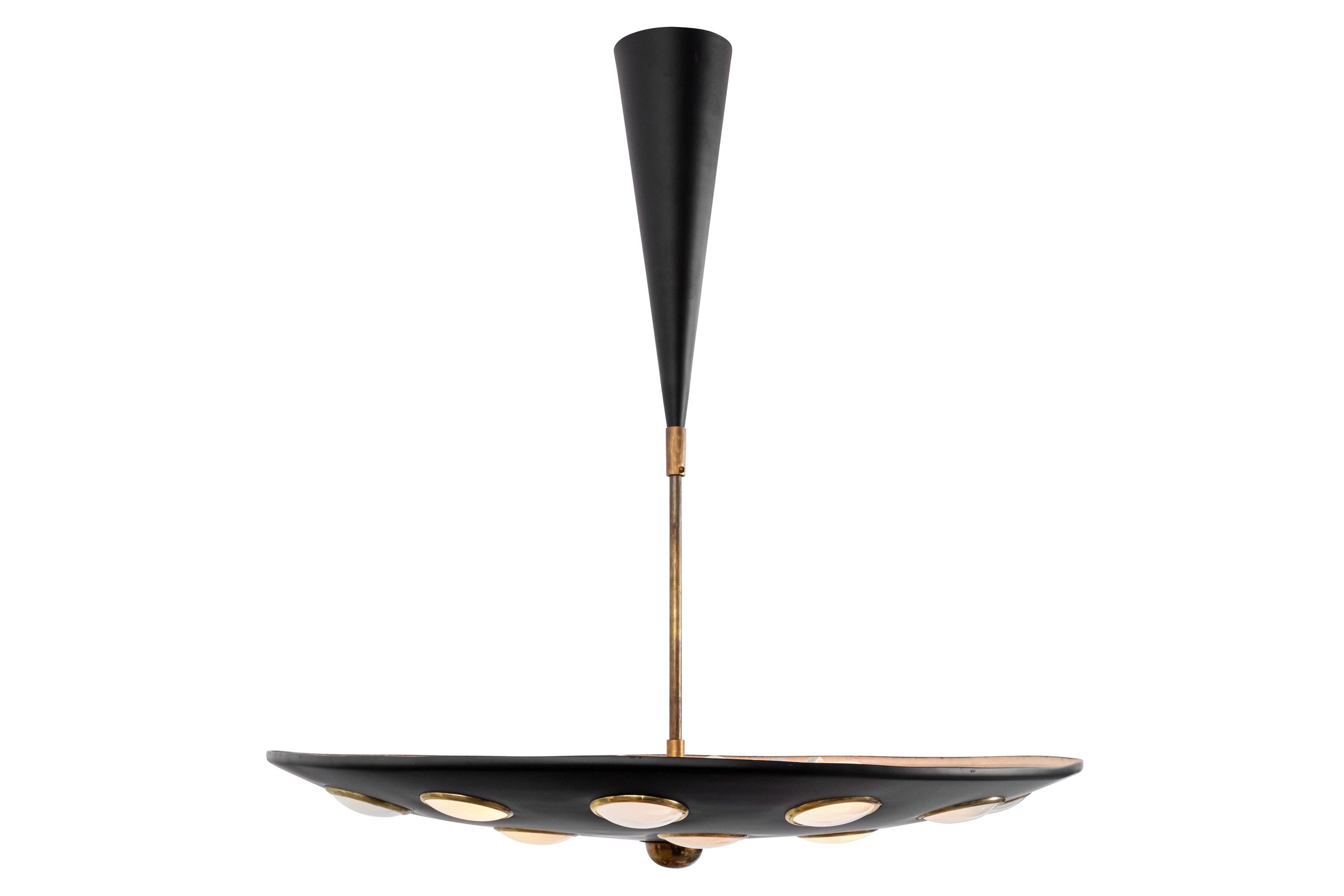 Mid-Century Modern Black Pendant Light with Glass Discs, Italy, 1950s