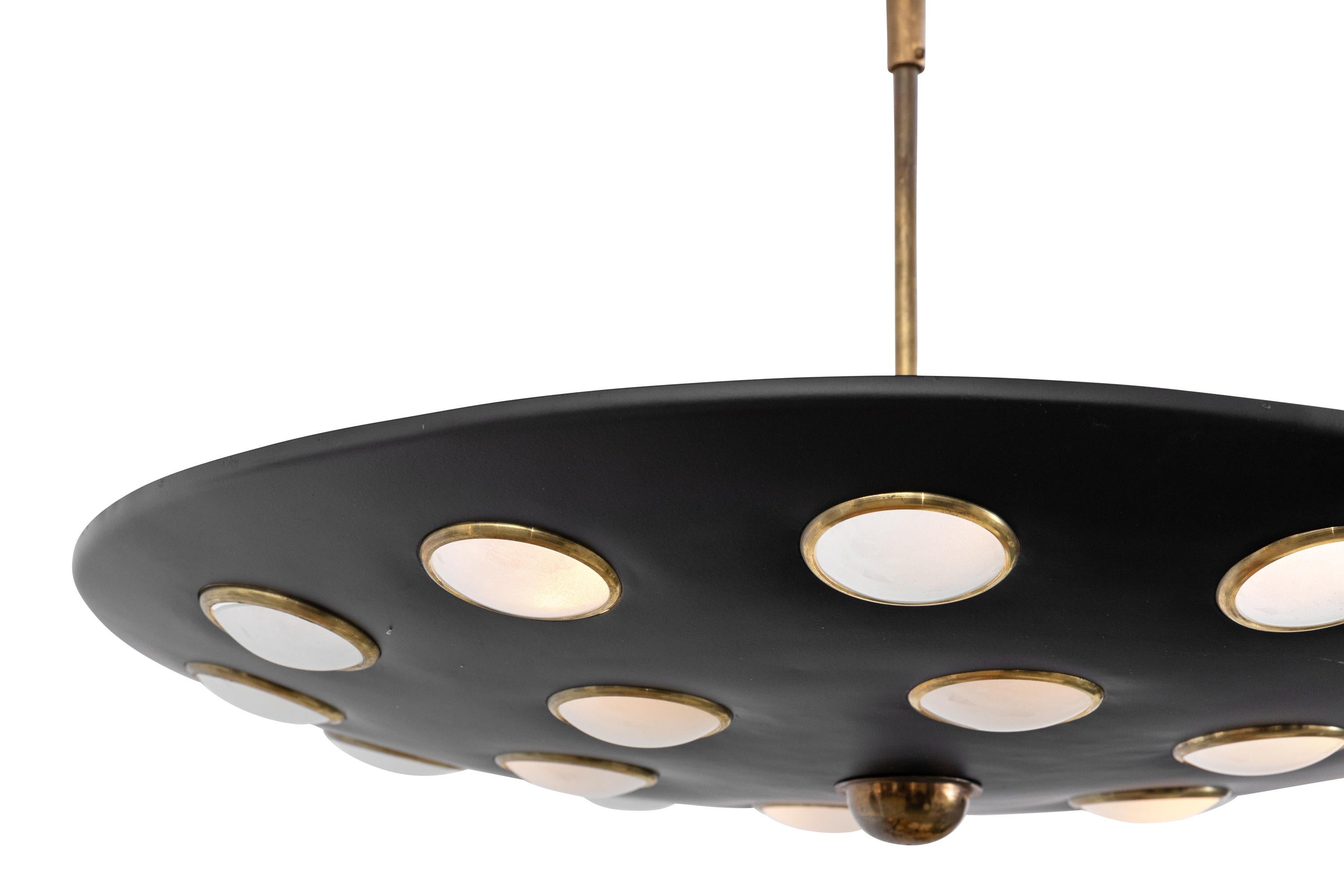 Italian Black Pendant Light with Glass Discs, Italy, 1950s