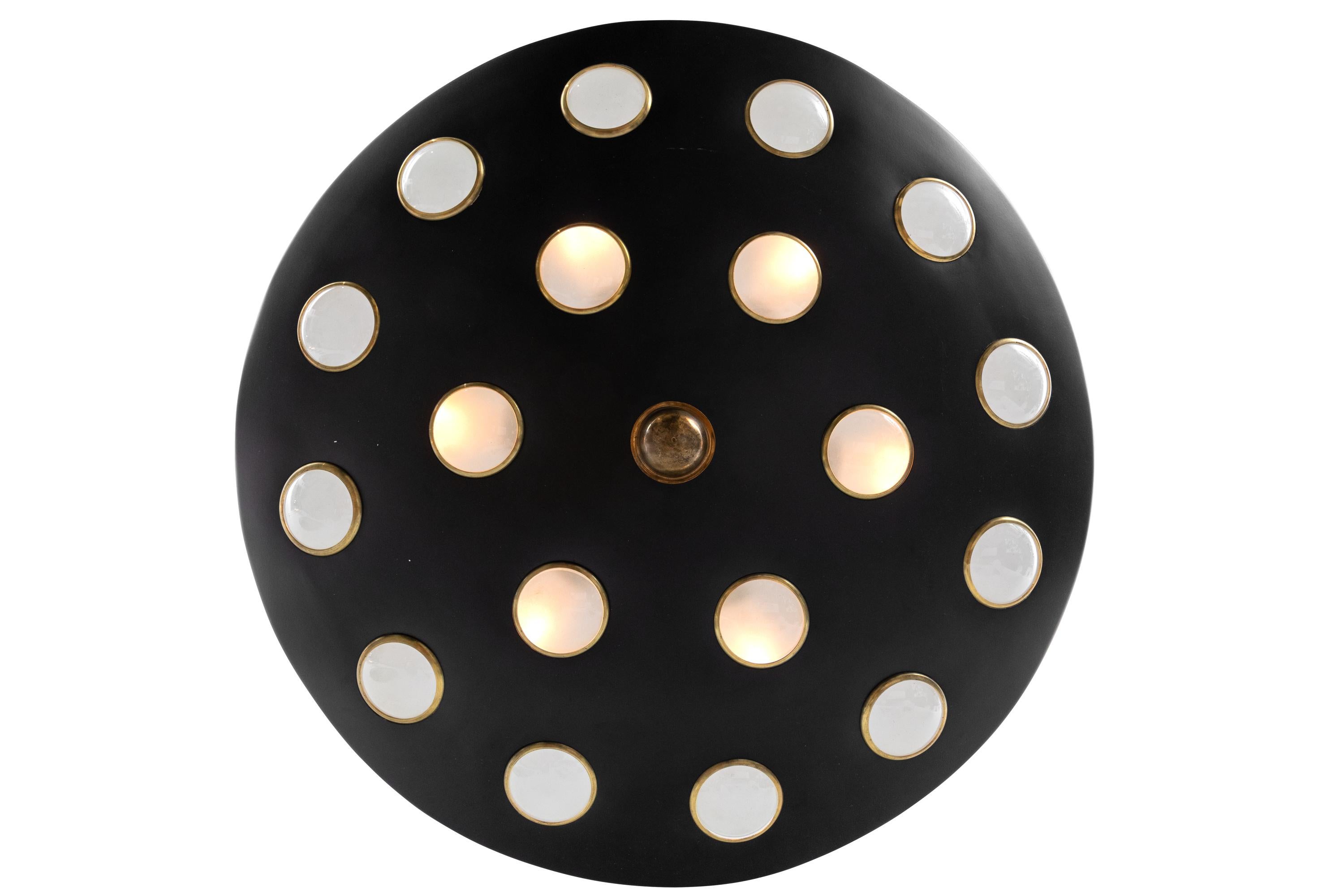 Black Pendant Light with Glass Discs, Italy, 1950s In Good Condition In New York, NY