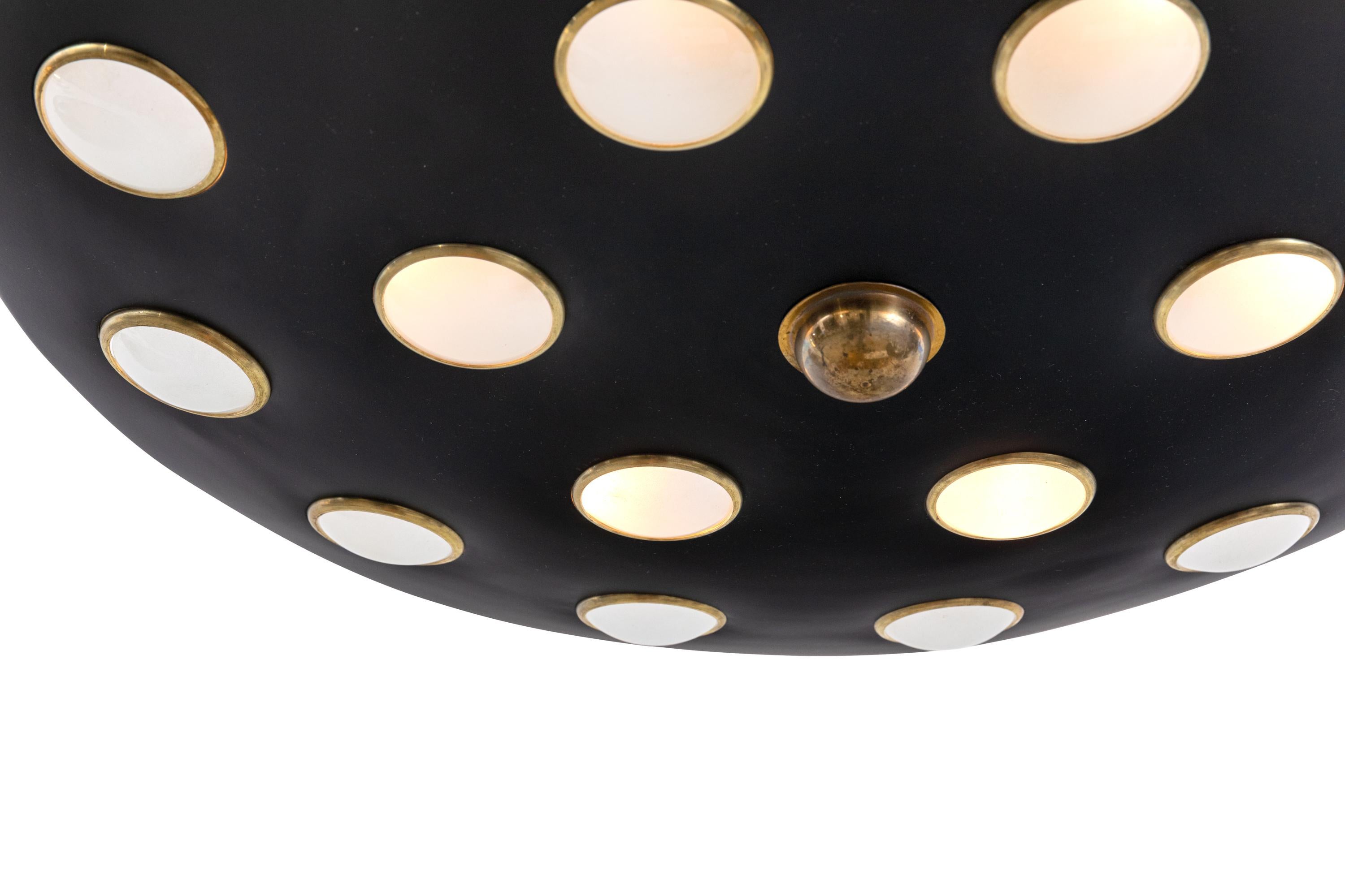 Mid-20th Century Black Pendant Light with Glass Discs, Italy, 1950s