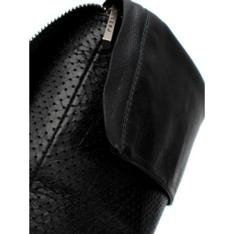 black perforated leather long biker boots 2