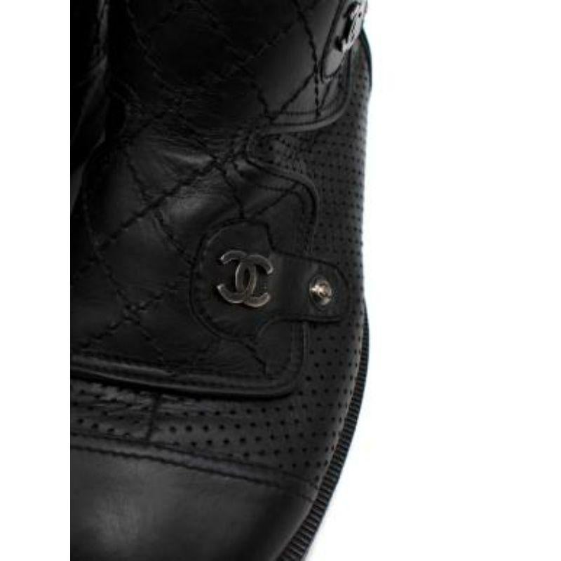 black perforated leather long biker boots 4