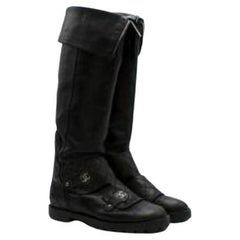 black perforated leather long biker boots