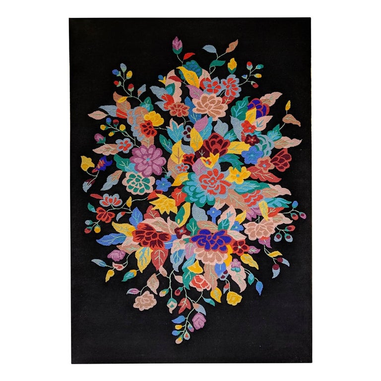 Black Persia Flower Rug For Sale at 1stDibs