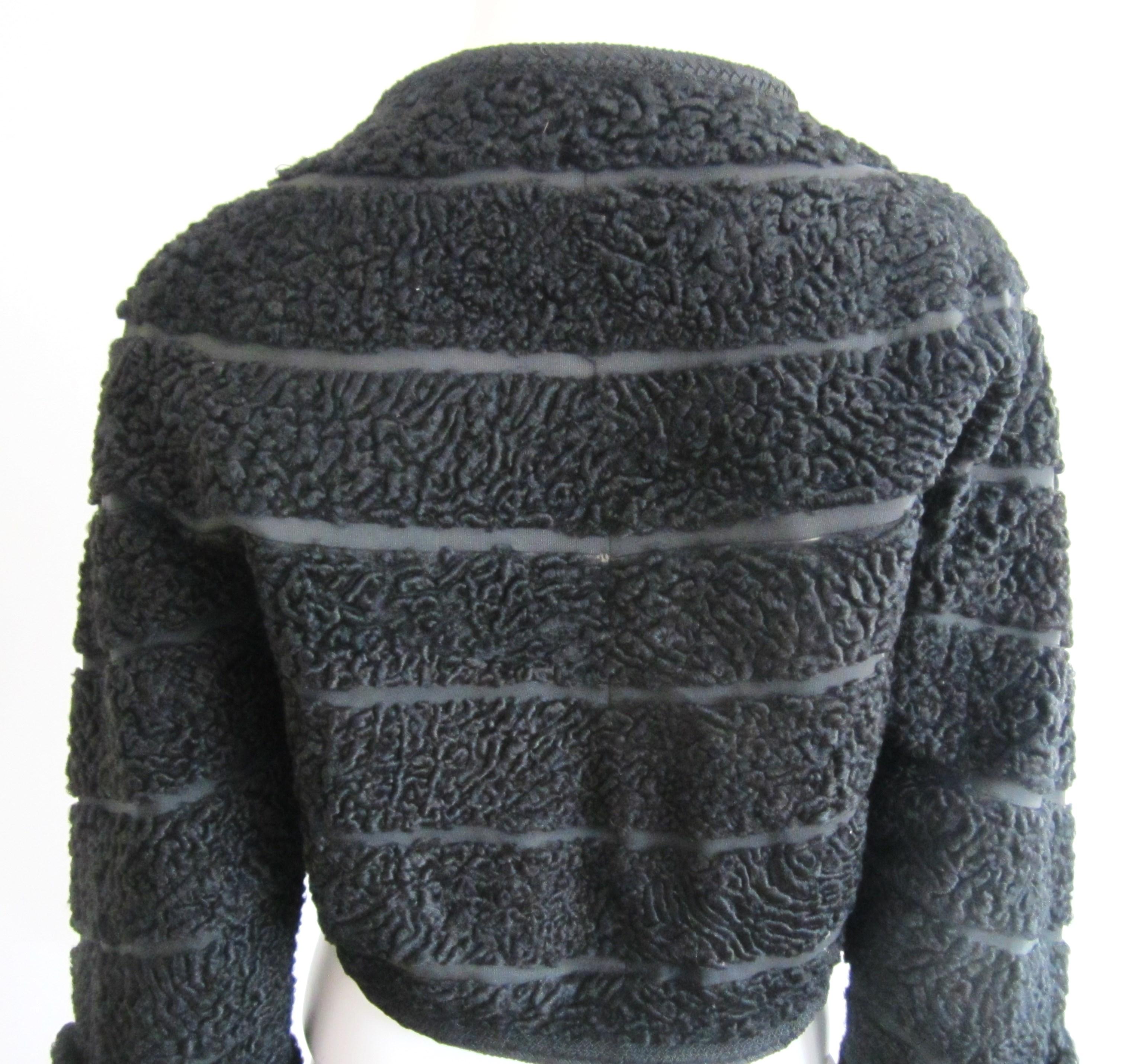 Black Persian Lamb Astrakan FUR Bolero Jacket  In Good Condition For Sale In Wallkill, NY