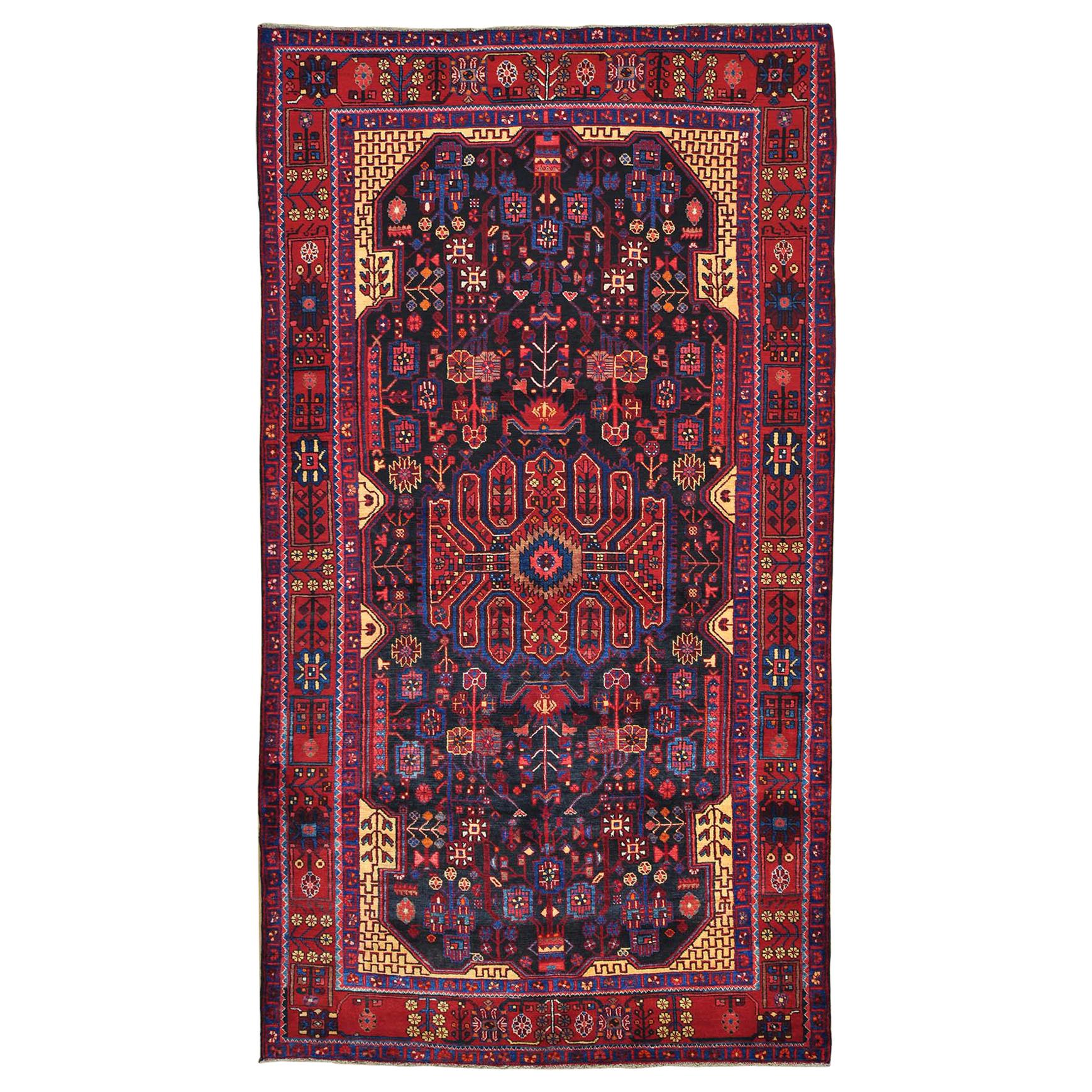 Black Persian Nahavand Full Pile Handmade Pure Wool Oriental Rug