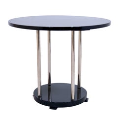 Black Piano Lacquer French Art Deco Style Side Table with Chromed Tubes