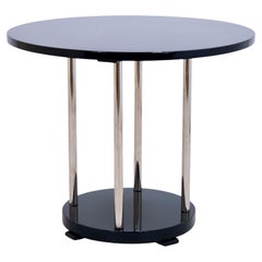 Black Piano Lacquer French Art Deco Style Side Table with Chromed Tubes