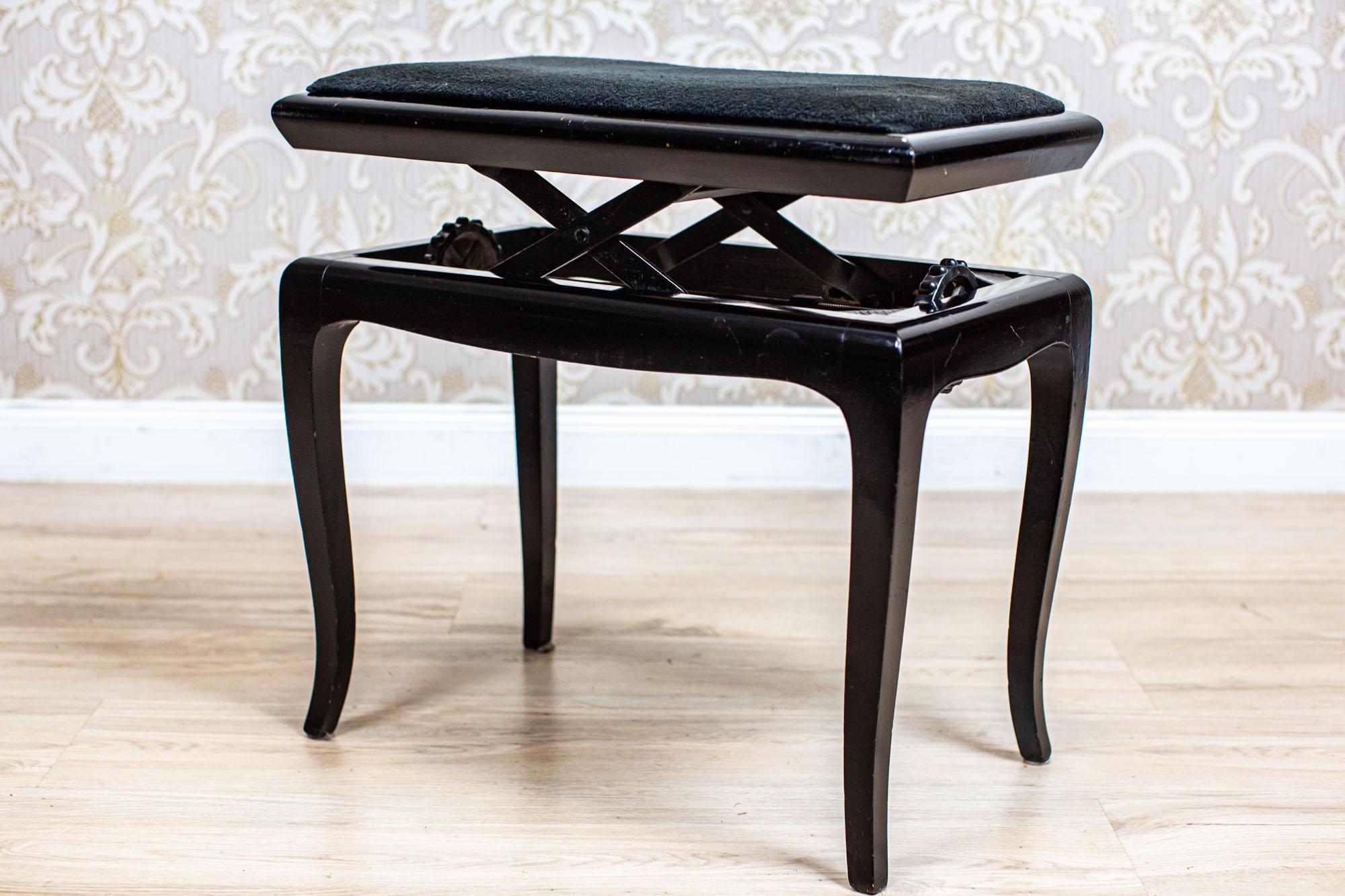 Wood Black Piano Stool From the Early 20th Century with Upholstered Seat For Sale