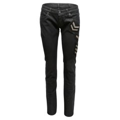 Black Pierre Balmain Waxed Patch-Embellished Skinny Jeans Designer Size 28