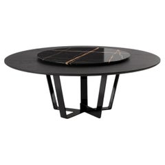 Black Pigmented Oak Round Dining Table, Sahara Noir Lazy Susan, 200 cm, Italy