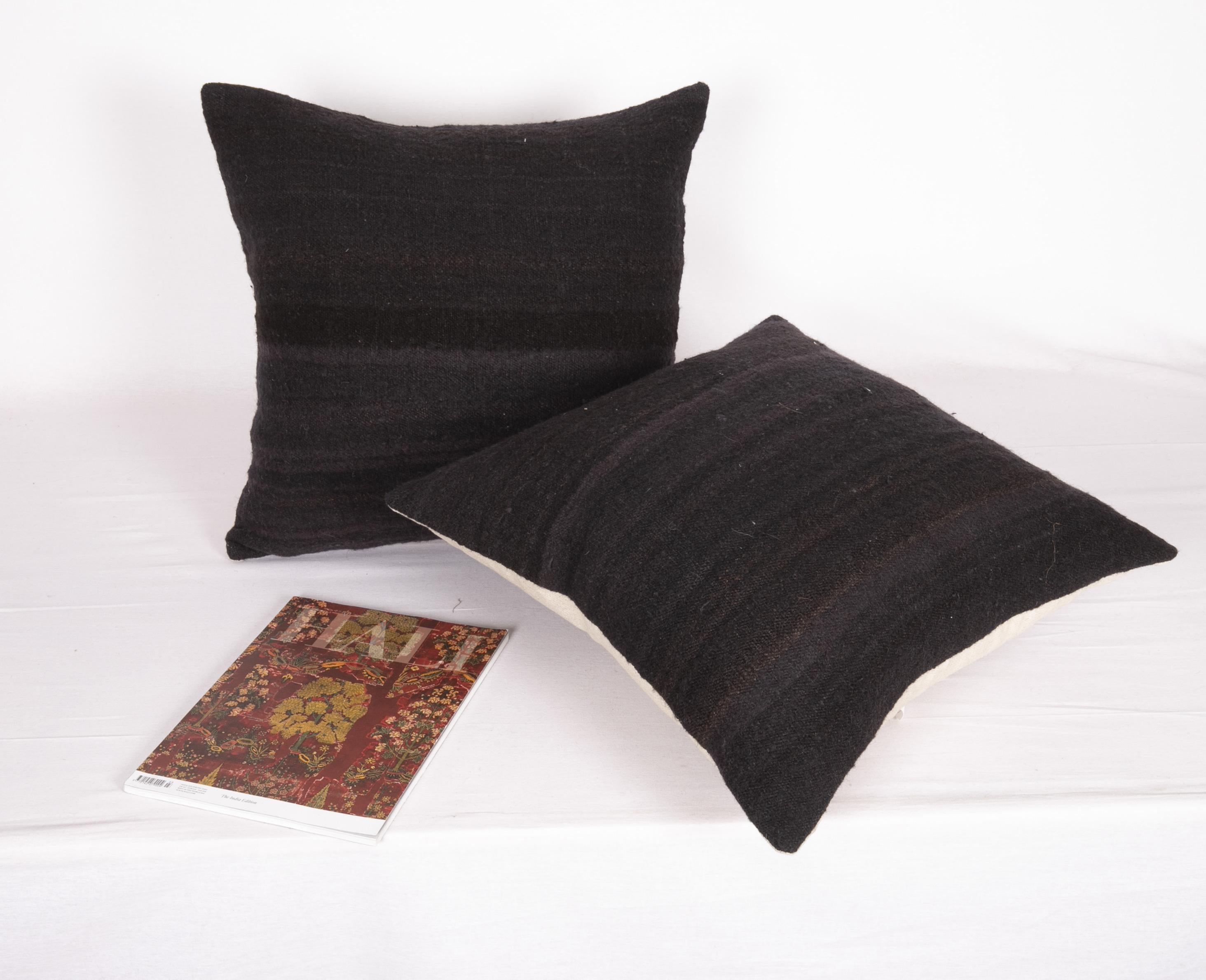 Turkish Black Pillow Covers made from a Mıd 20th C. Turkısh Kilim