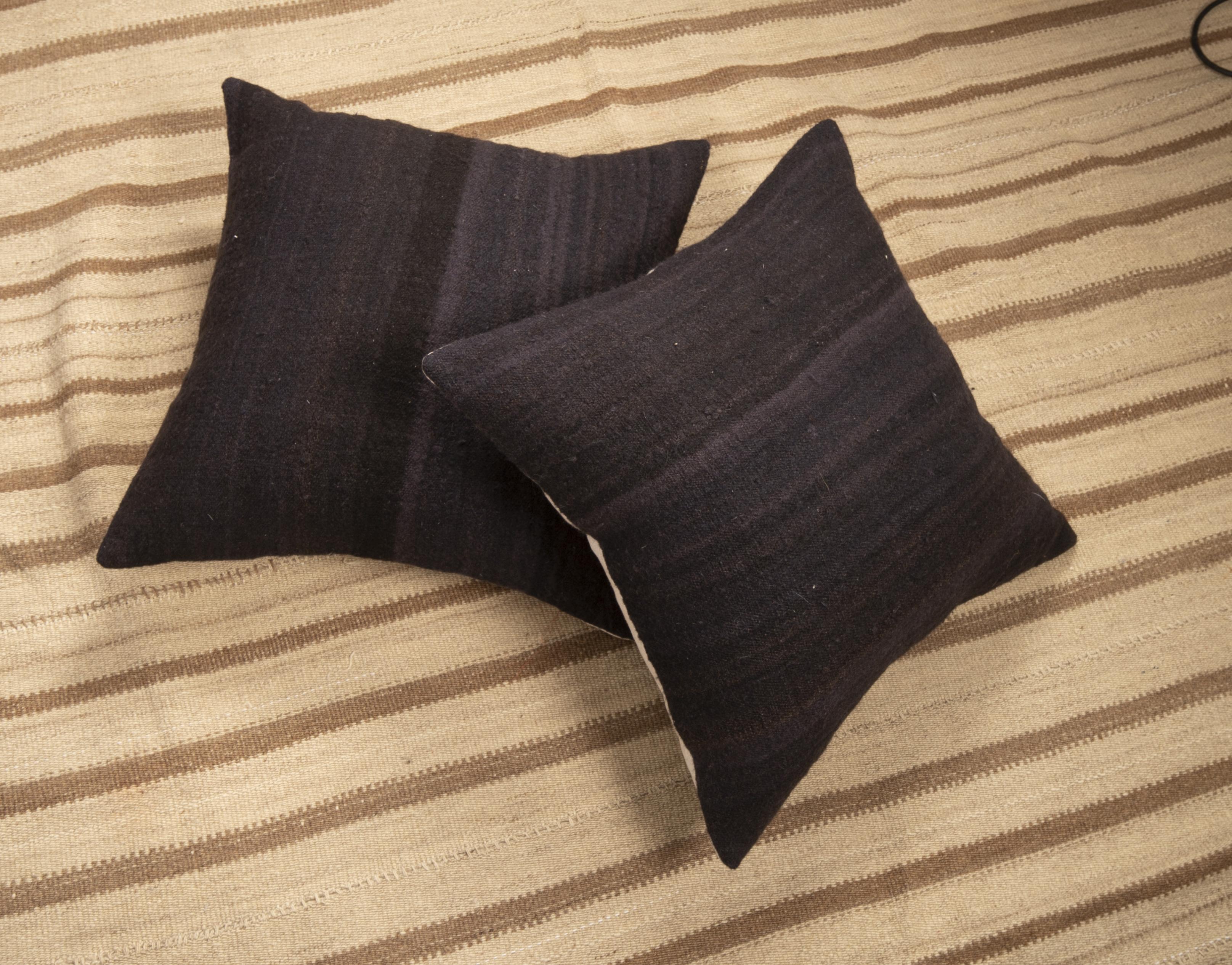 Black Pillow Covers made from a Mıd 20th C. Turkısh Kilim 1