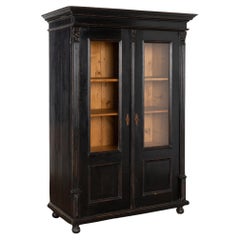 Antique Black Pine Bookcase Display Cabinet, circa 1890