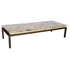 Black Pink Ivory & Gray Swirl Marble-Top with Bronze Base Cocktail /Coffee Table