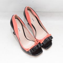Black & Pink Miu Miu Peep-Toe Bow Pumps Size 37.5