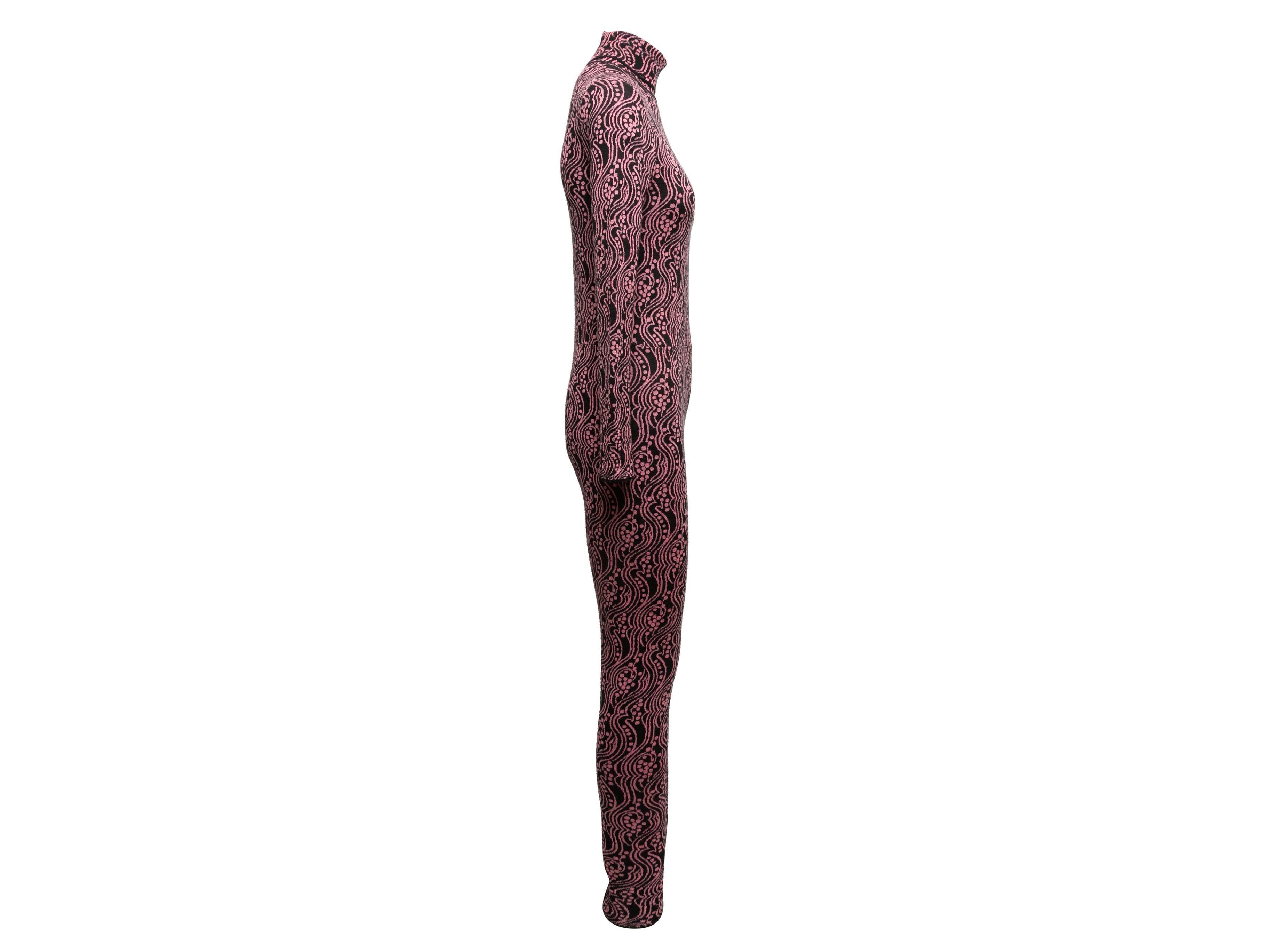 Black & Pink Prada 2021 Virgin Wool Knit Bodycon Jumpsuit Size IT 38 For Sale 1