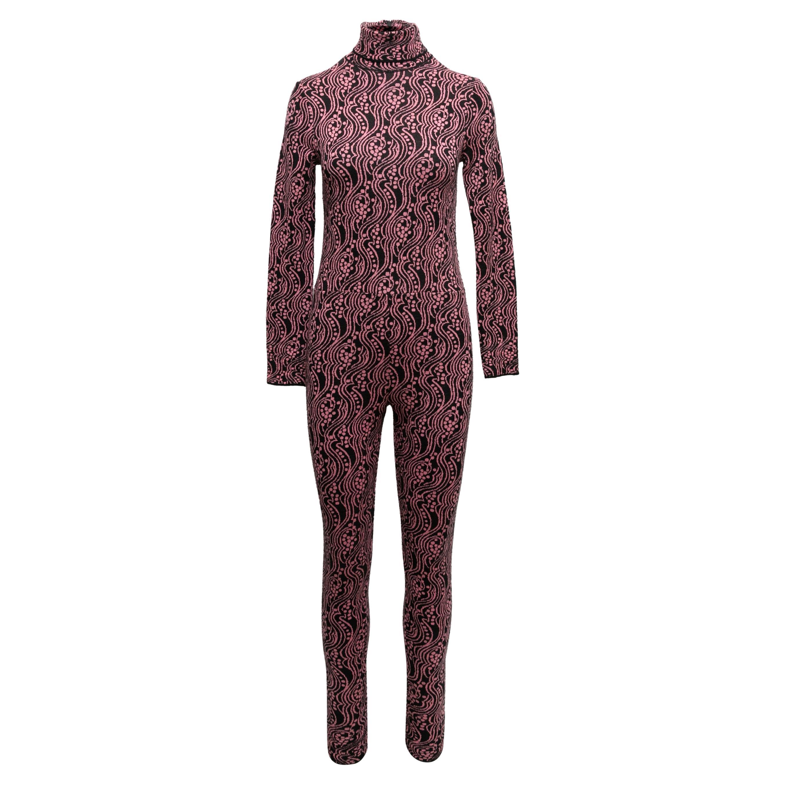 Black & Pink Prada 2021 Virgin Wool Knit Bodycon Jumpsuit Size IT 38 For Sale