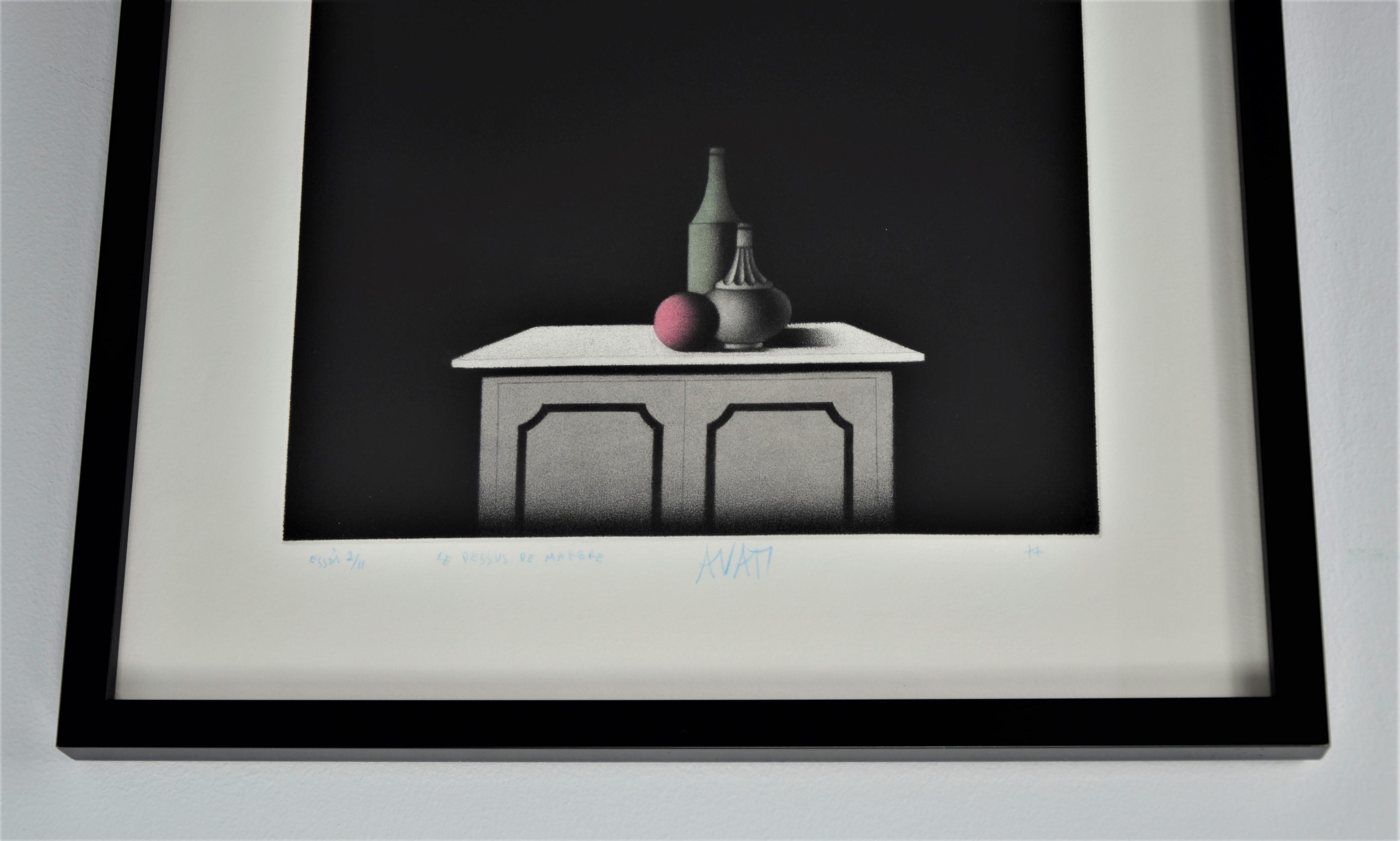 Black, Pink & White Signed No'd Mario Avanti Mezzotint 2/11, Le Dessus de Marbre In Good Condition For Sale In Houston, TX