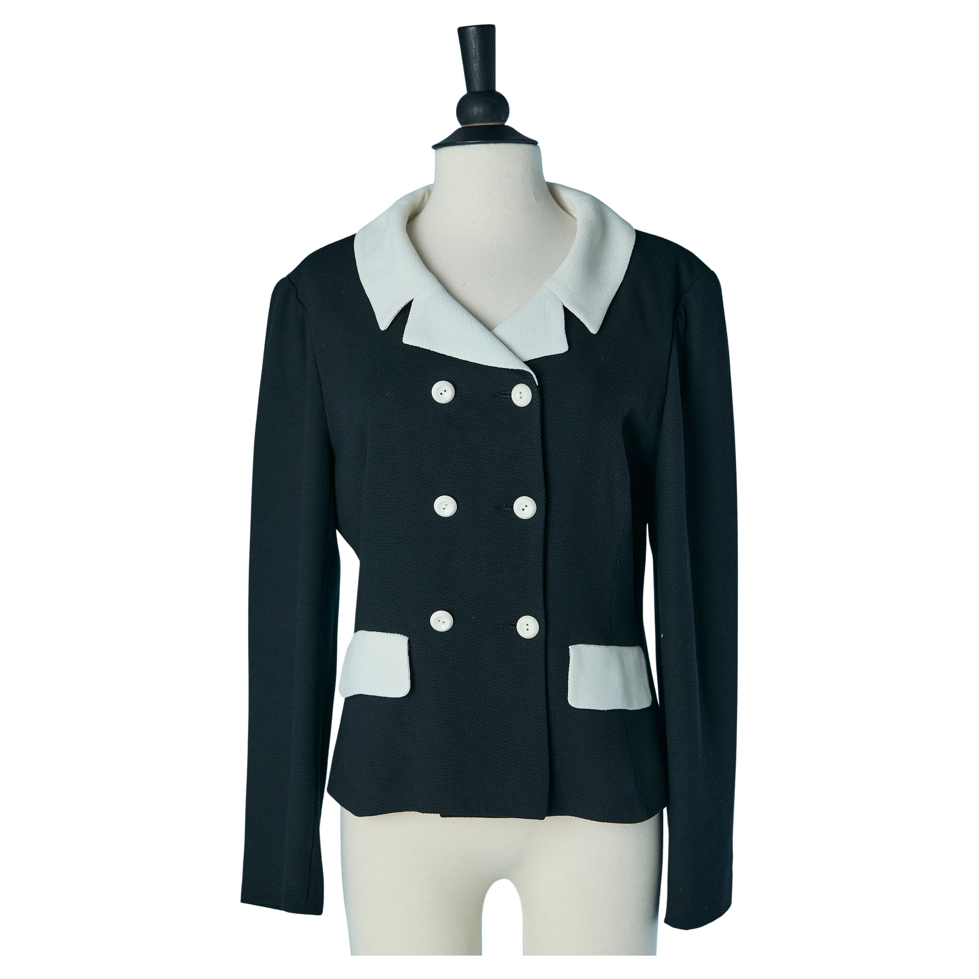 Black Piqué double breasted jacket with white details CHANTAL THOMASS SUITE For Sale