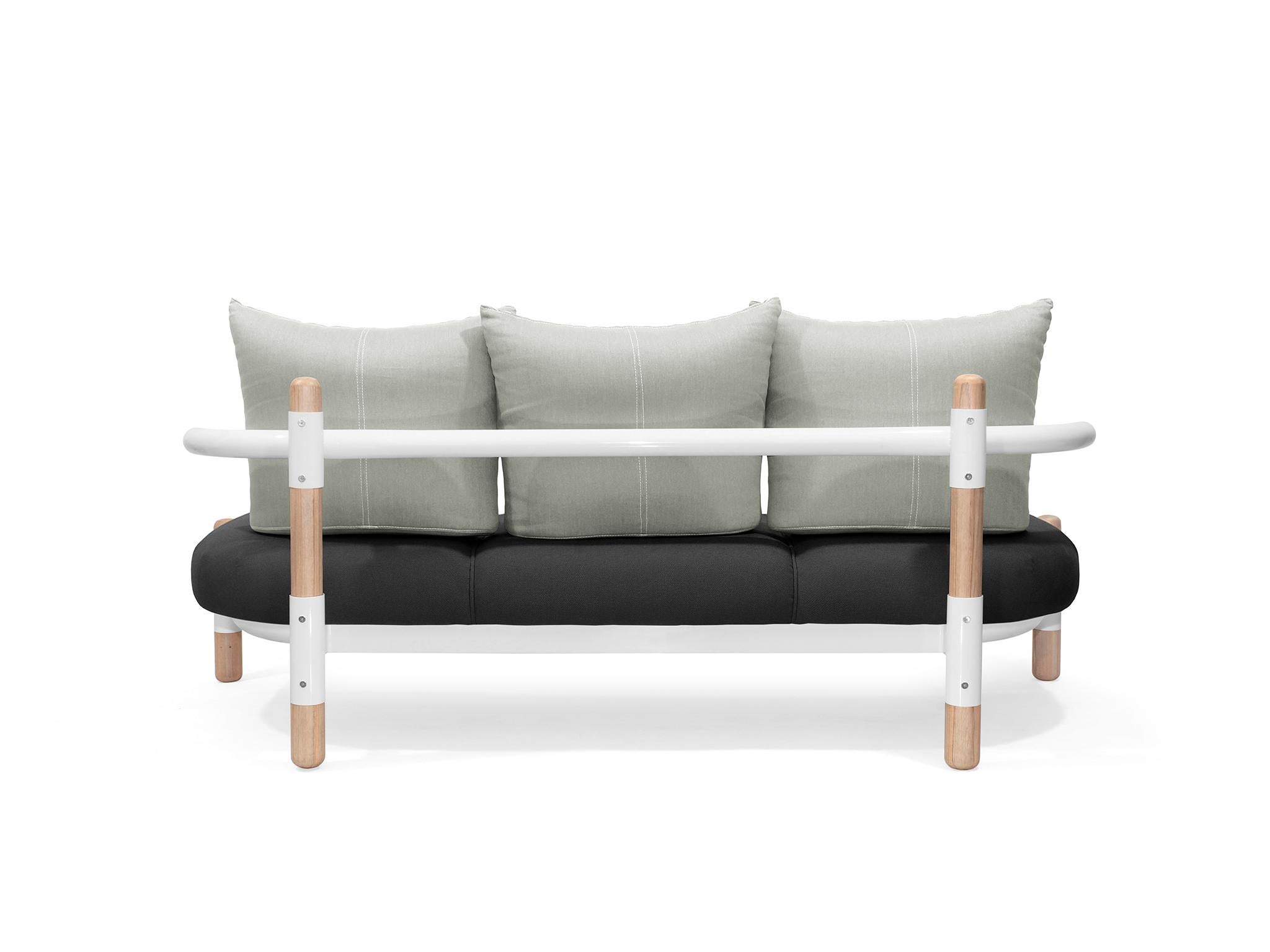 Brazilian Black PK15 Three-Seat Sofa, Carbon Steel Structure & Wood Legs by Paulo Kobylka For Sale