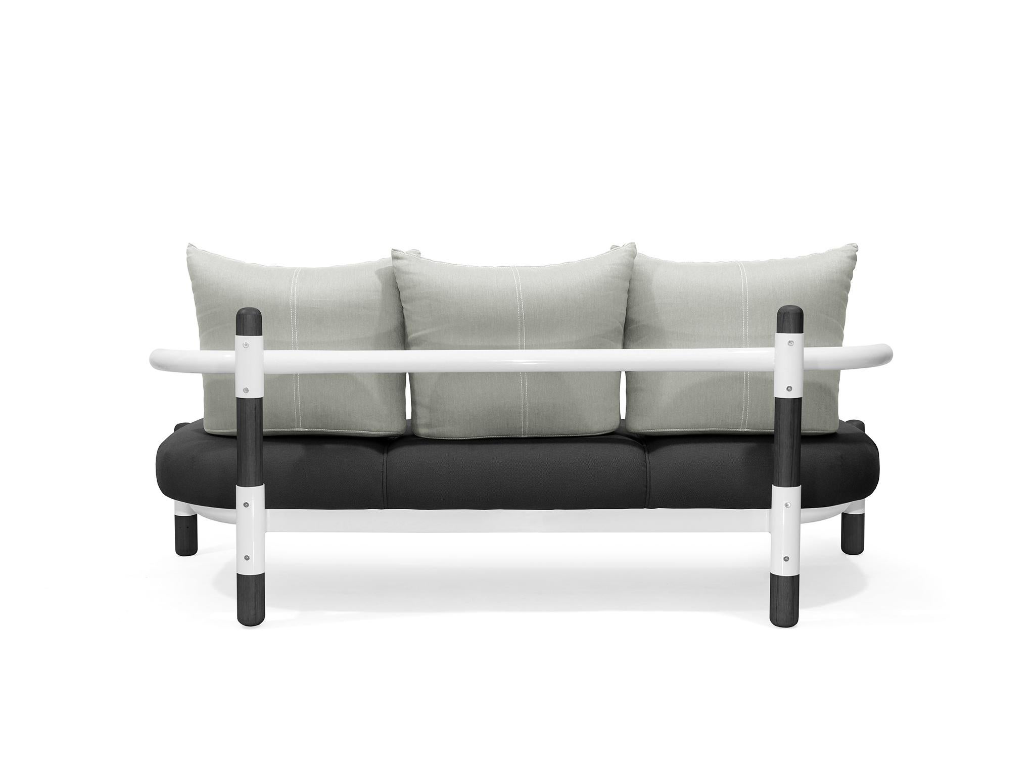 Brazilian Black PK15 Three-Seat Sofa, Steel Structure and Ebonized Legs by Paulo Kobylka For Sale