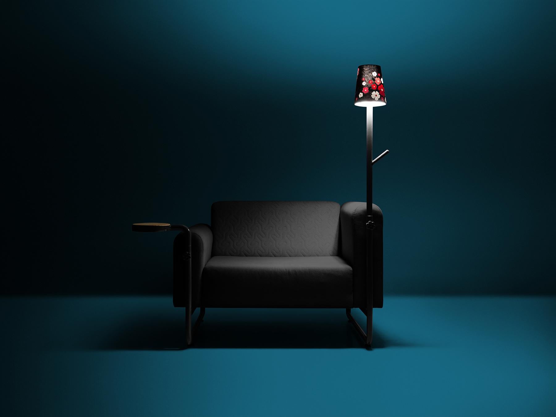 Fabric Black PK8 Armchair, Seat-Lamp Hybrid, Handmade Metal Structure by Paulo Kobylka For Sale