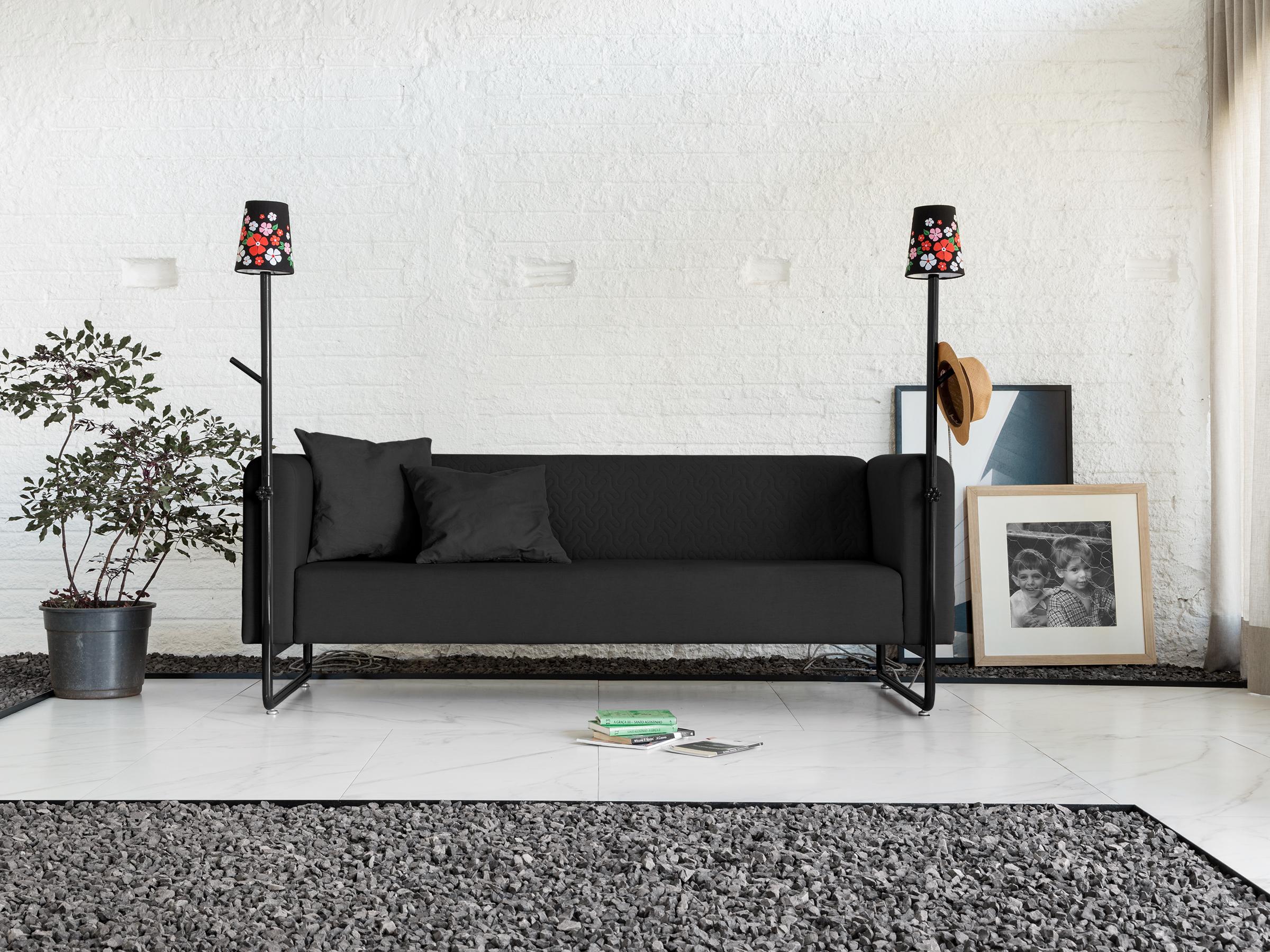 Quilted Black PK9 Sofa, Seat & Lamp Hybrid, Handmade Metal Structure by Paulo Kobylka For Sale
