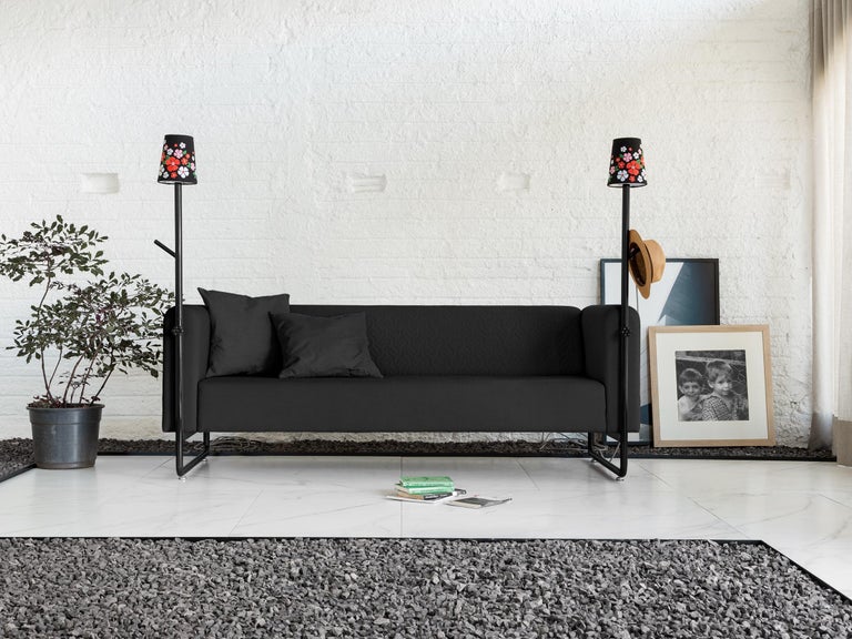 Hand-Crafted Black PK9 Sofa, Seat & Lamp Hybrid, Handmade Metal Structure by Paulo Kobylka For Sale