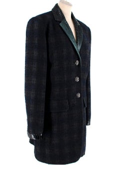 Black Plaid Boucle Tweed Jacket with Python Collar