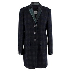 Black Plaid Boucle Tweed Jacket with Python Collar