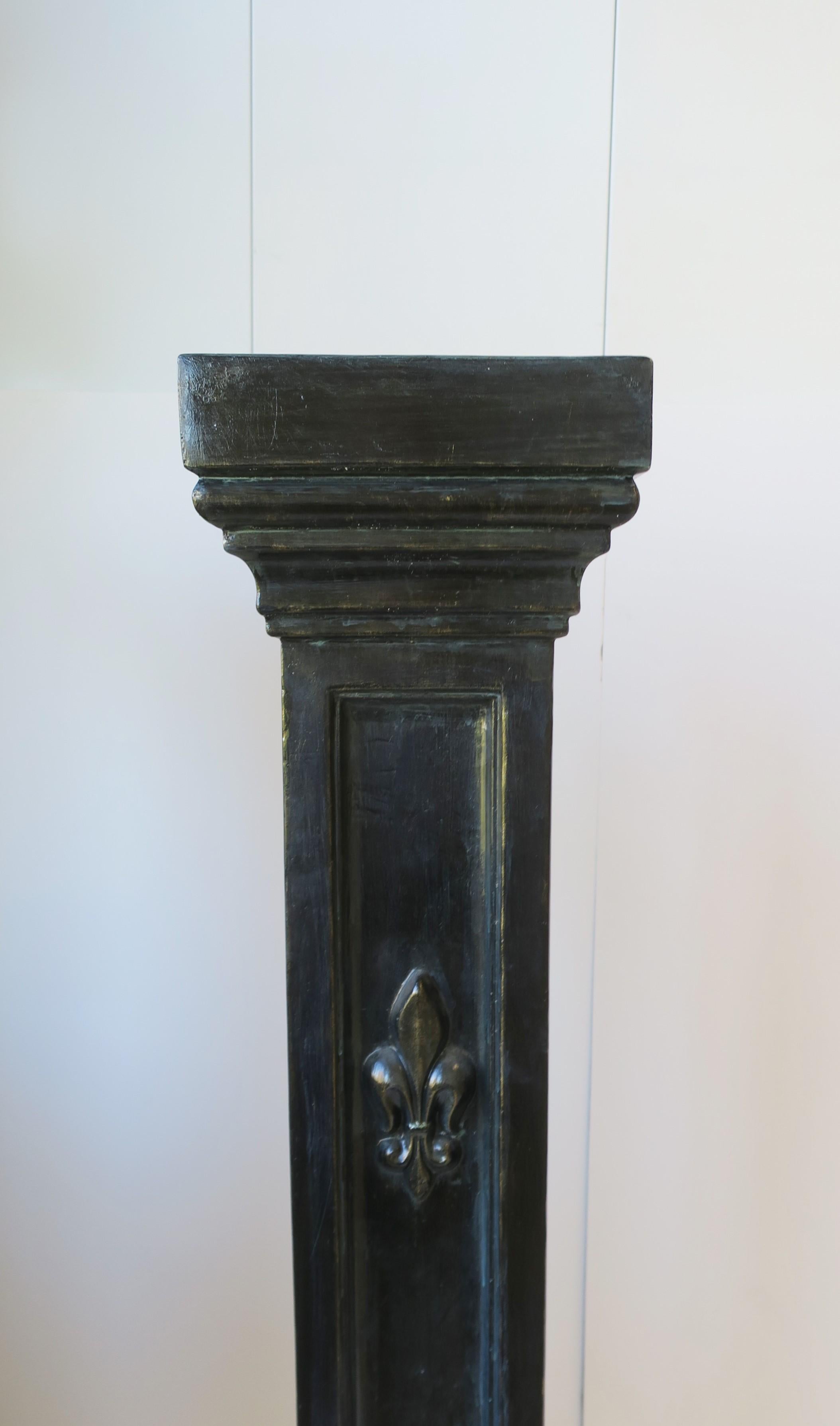 Black Column Pillar Pedestal Plaster Stands with French Fluer de Lis, Pair For Sale 4