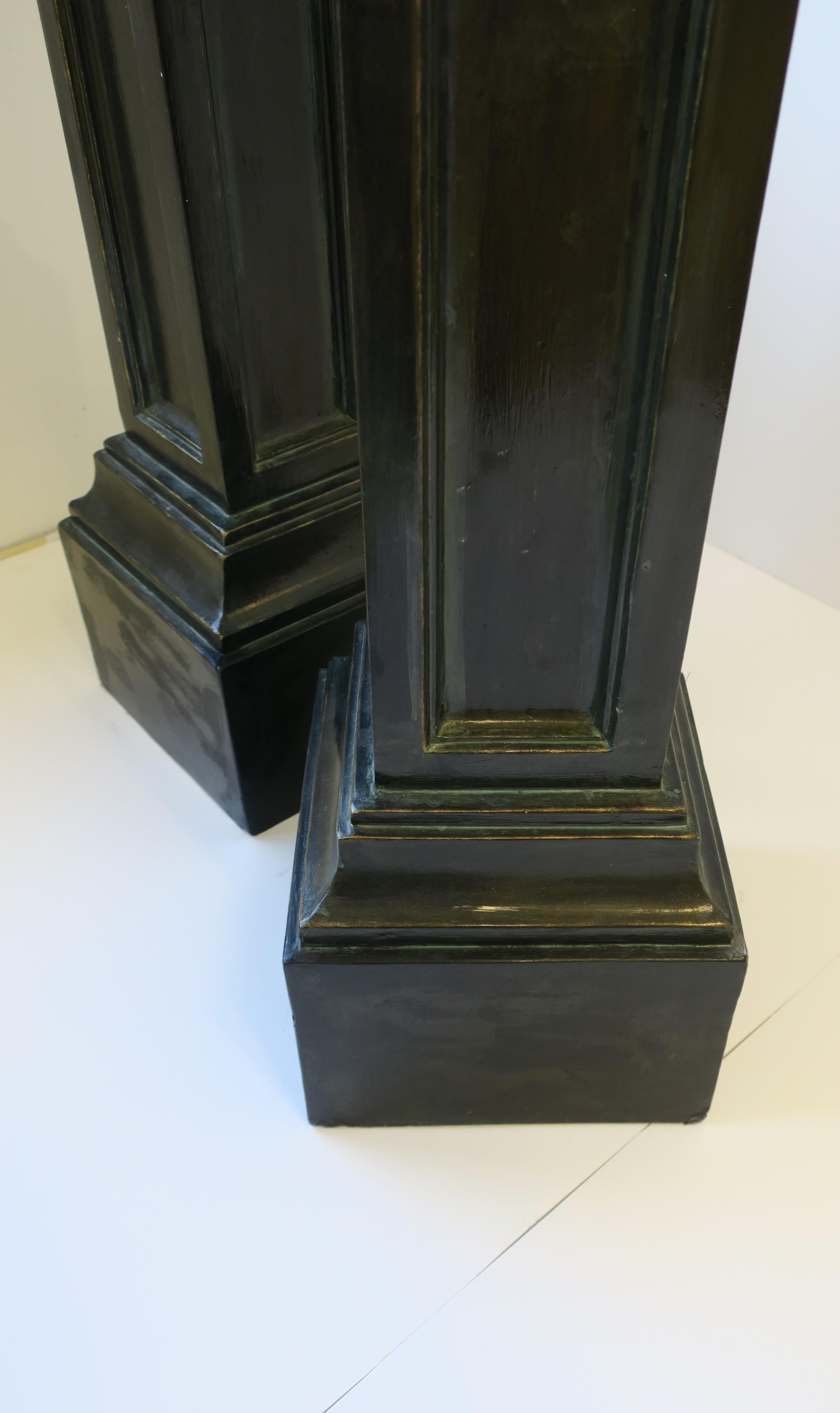 Black Column Pillar Pedestal Plaster Stands with French Fluer de Lis, Pair For Sale 5
