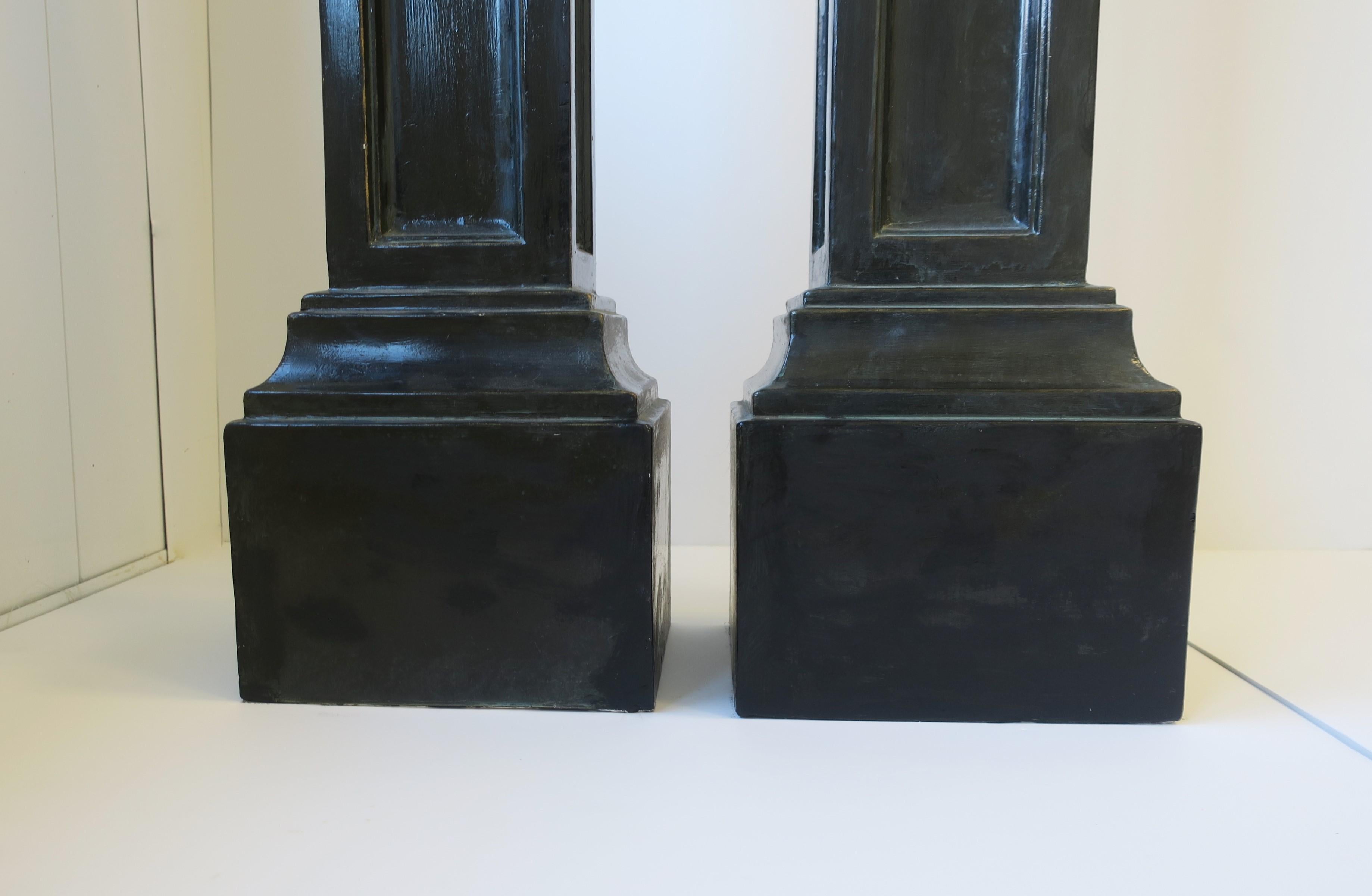 Black Column Pillar Pedestal Plaster Stands with French Fluer de Lis, Pair For Sale 6