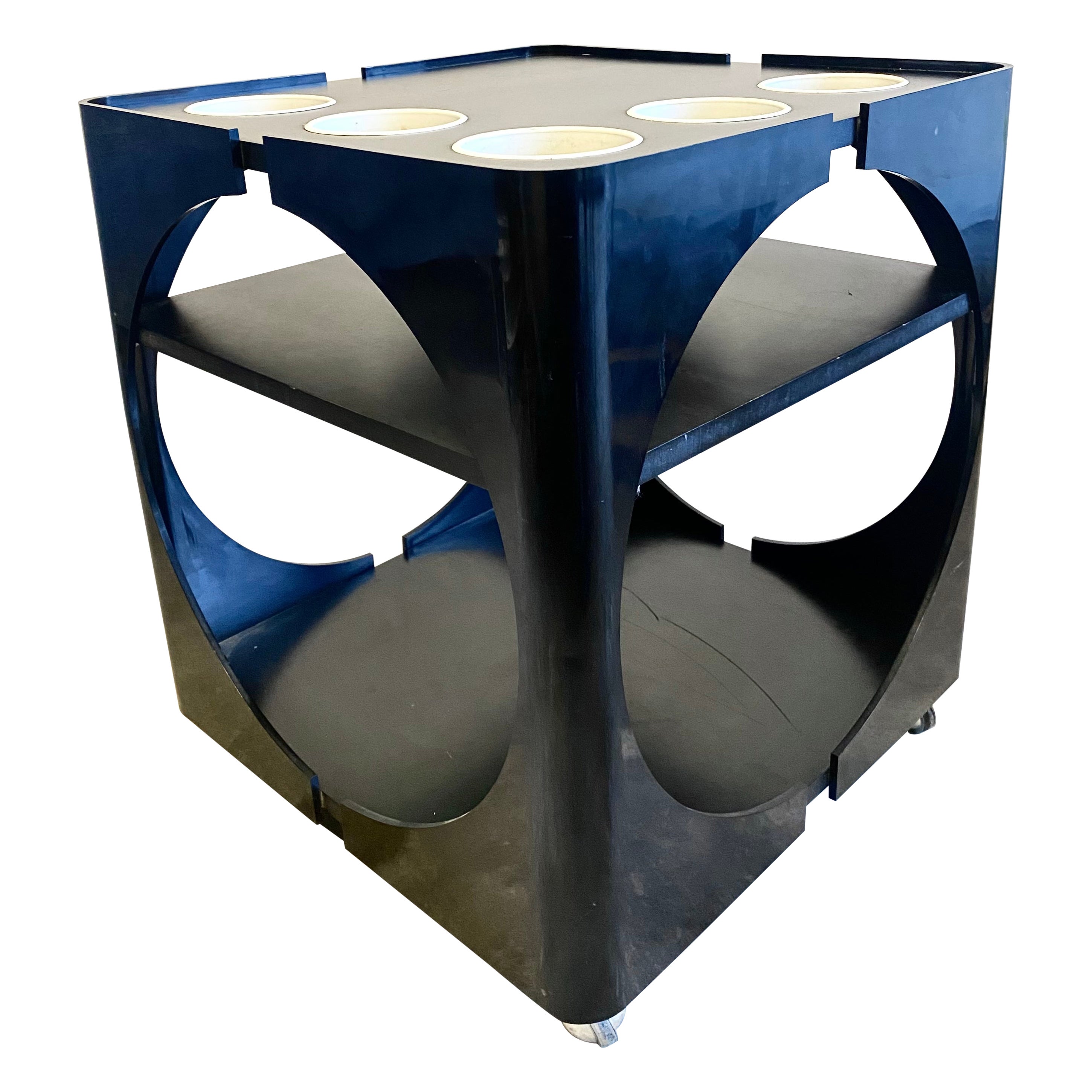 Black Plastic Space Age 1960s Cube Bar Cart