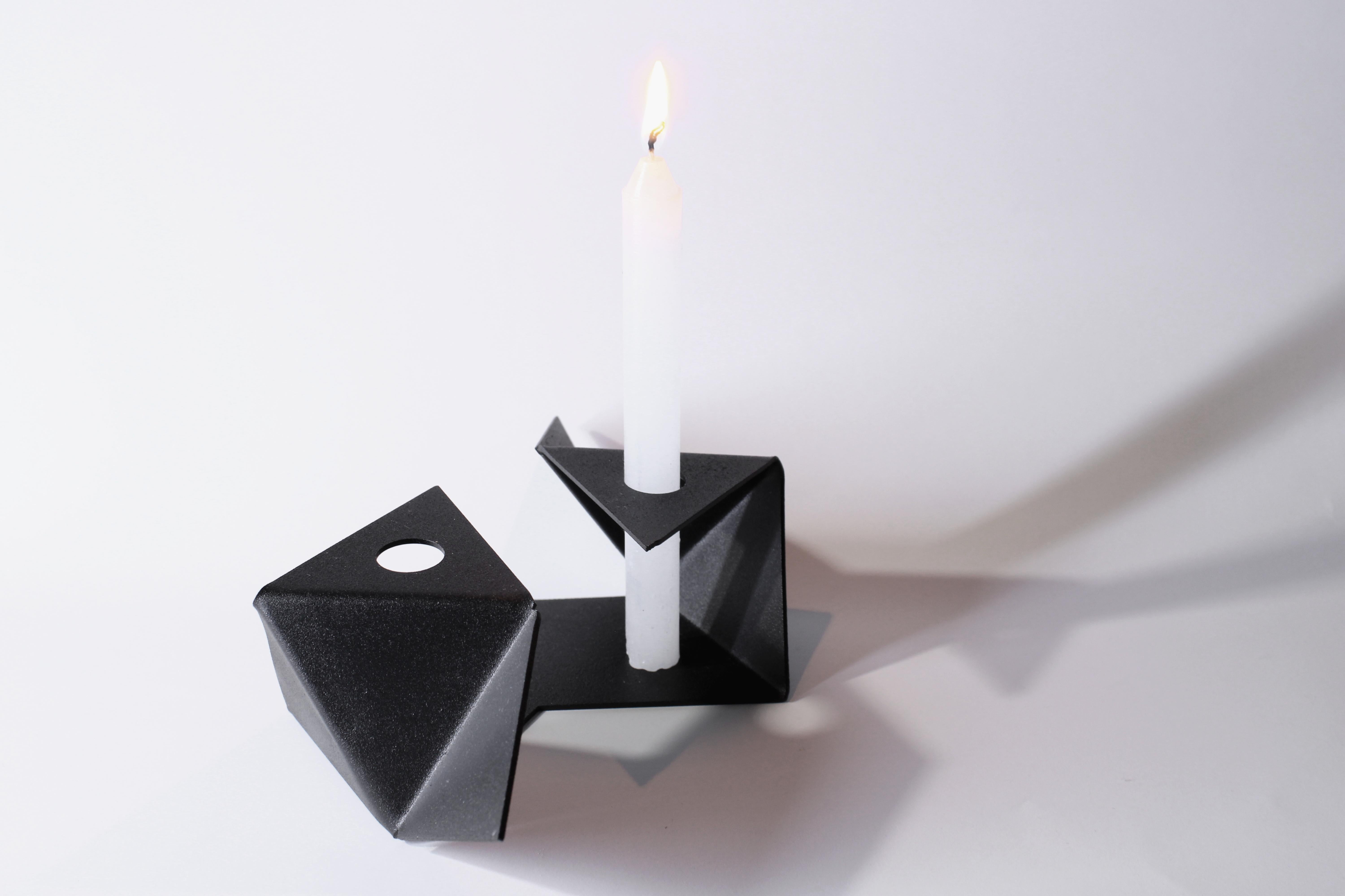 Stainless Steel Black Platonic candleholder (two candles) by Gabriel Freitas For Sale