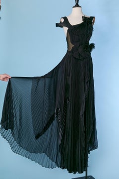Black pleated backless chiffon and leather dress ALEXANDRE VAUTHIER