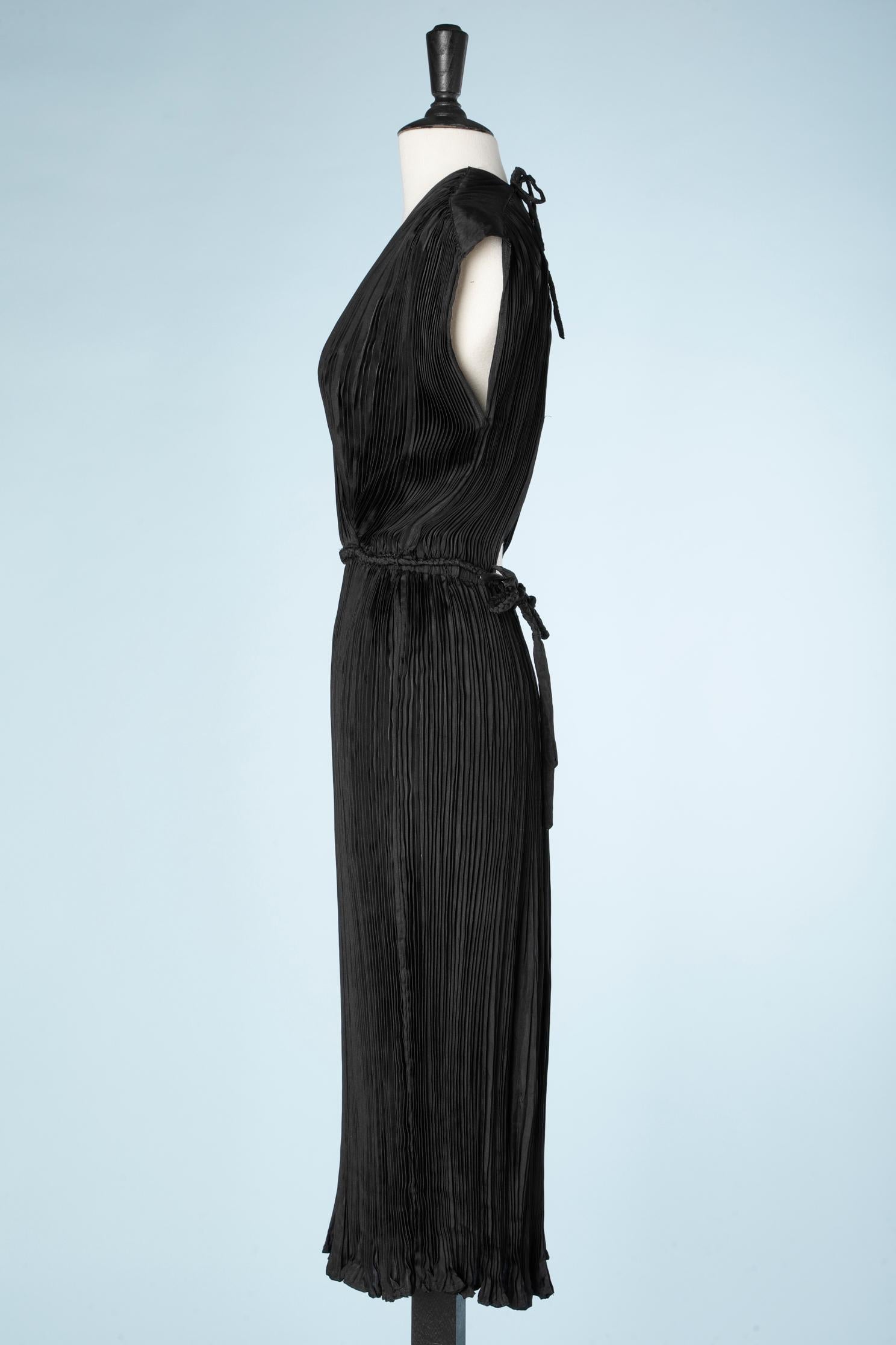 Black pleated backless dress with braided  belt  Fortuny's style  1
