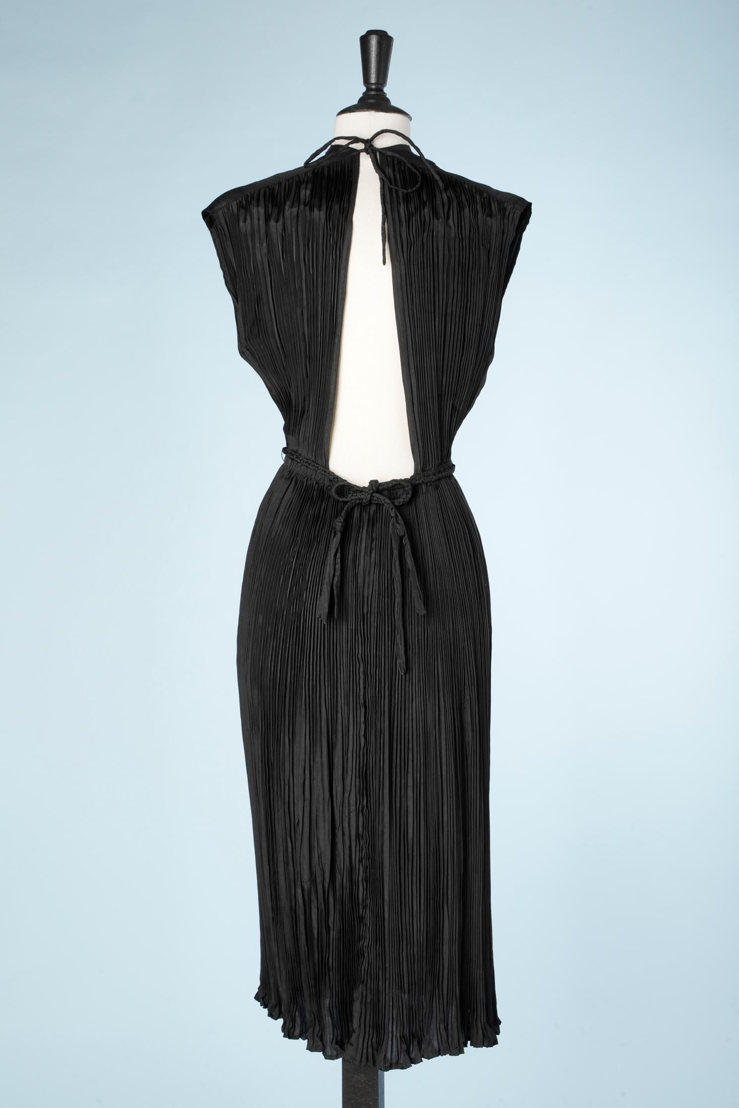 Black pleated backless dress with braided  belt  Fortuny's style  2