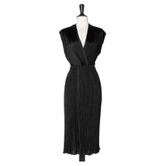 Black pleated backless dress with braided  belt  Fortuny's style 