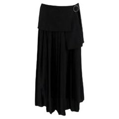 Black Pleated Crepe Midi Skirt