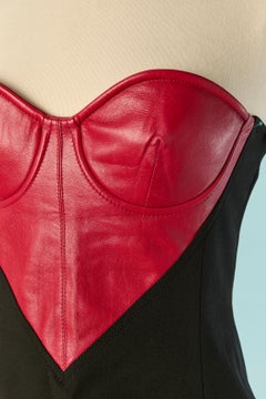 Black pleated minidress with red leather heart bustier MOSCHINO JEANS