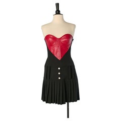Black pleated minidress with red leather heart bustier MOSCHINO JEANS