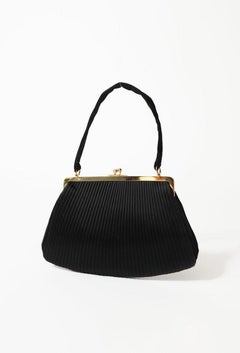 Black Pleated Satin Evening Handbag
