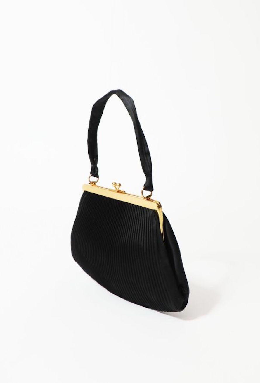 Black Pleated Satin Evening Handbag For Sale 2
