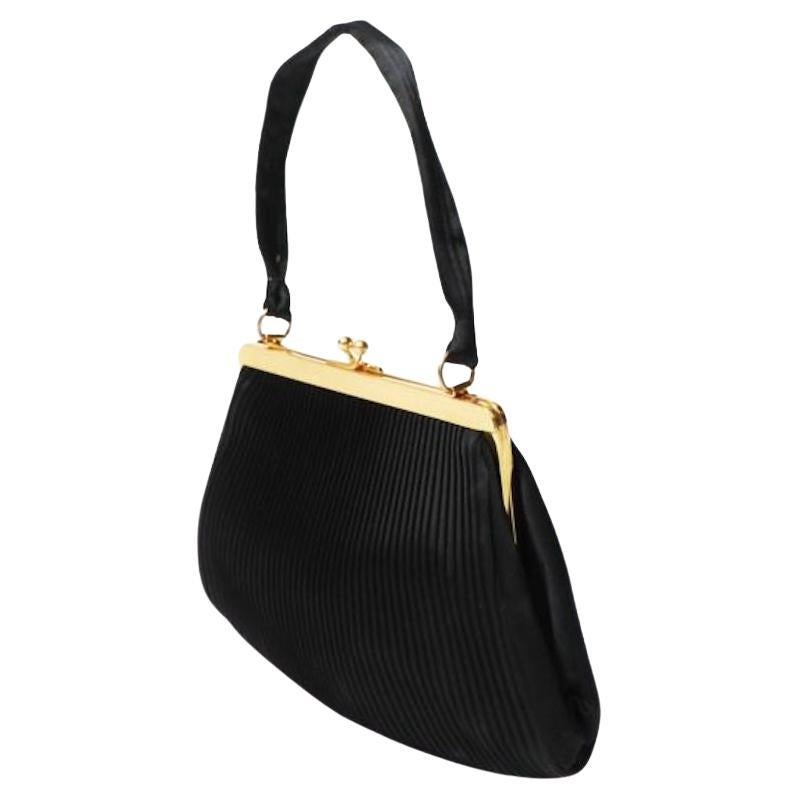 Black Pleated Satin Evening Handbag
