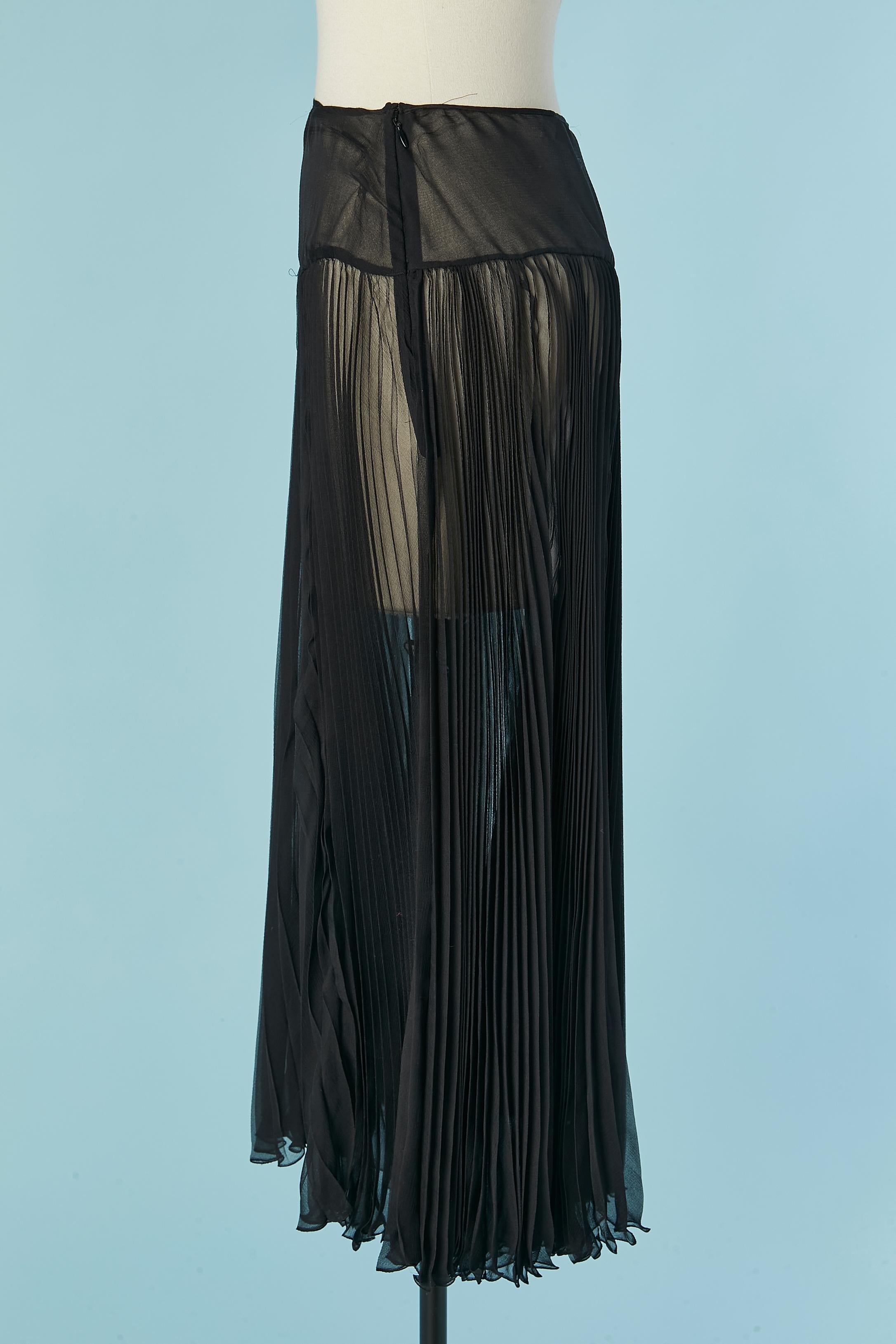 Falda de gasa de seda transparente plisada negra CHRISTIAN DIOR en Excelente estado para la venta en Saint-Ouen-Sur-Seine, FR