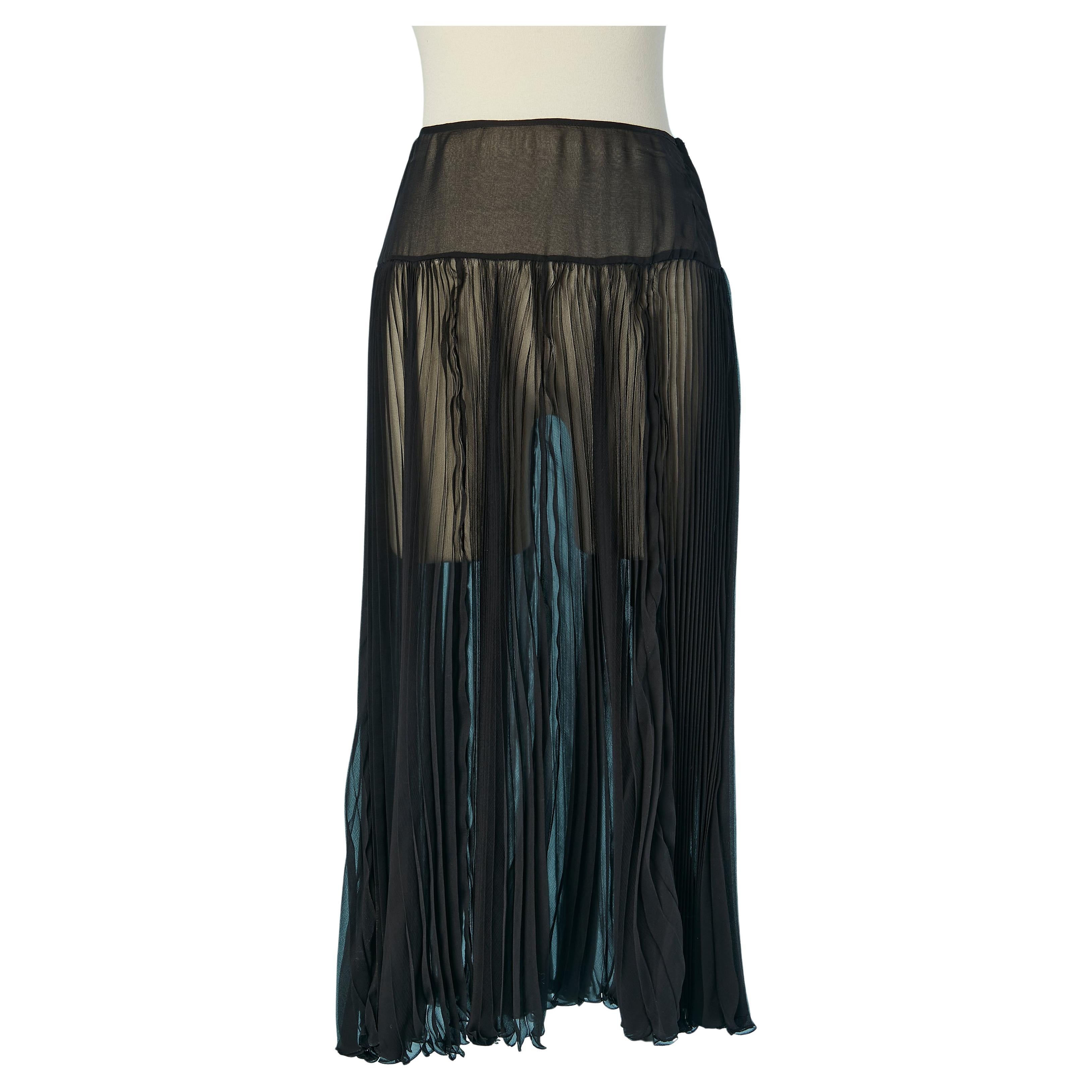Falda de gasa de seda transparente plisada negra CHRISTIAN DIOR en venta